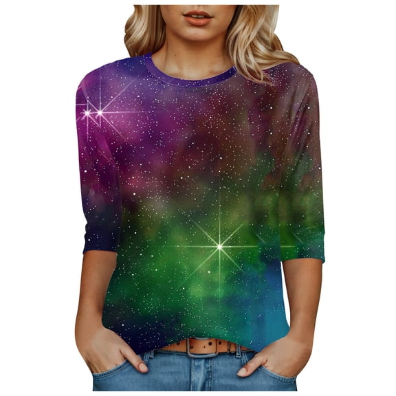 Towmus Womens Tops Cotton Women's Casual 3/4 Sleeve T-Shirts Round Neck Cute Tunic Tops Basic Tees Blouses Loose Fit Pullover Shirt