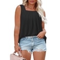 thumbnail image 2 of VOGRACE Plus Size Tee Shirts for Women Summer Floral Pleated Loose Fit Tank Tops Black 3XL, 2 of 7