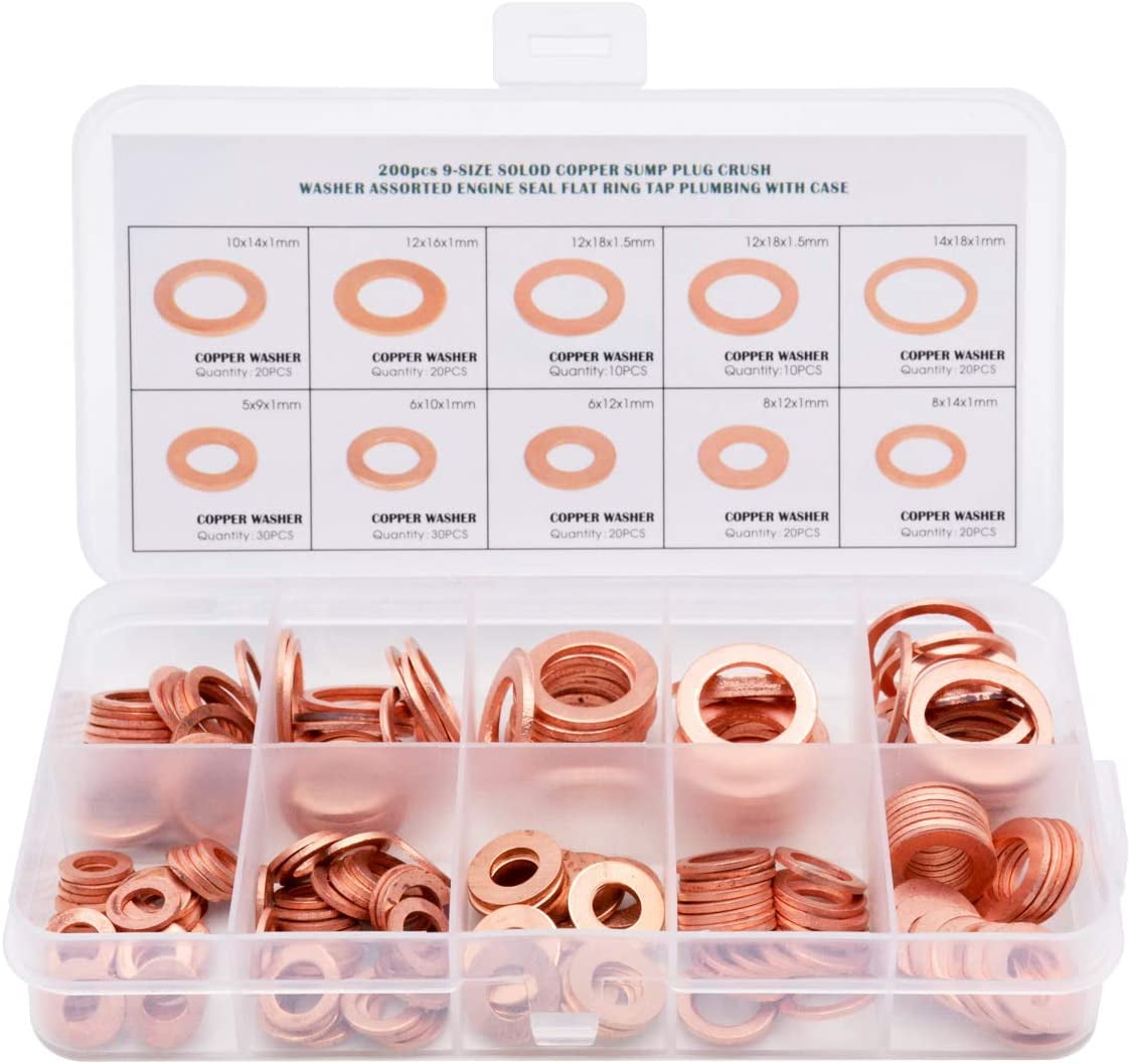 Kajeer Copper Washer Assortment Set, 300/200/100 Pieces 12 Sizes Copper
