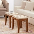 thumbnail image 6 of Upholstered Ottoman Stool with Padded Seat, Tufted Vanity Stool with Solid Wood Legs, Accent Stool, Faux Leather Ivory, 6 of 11