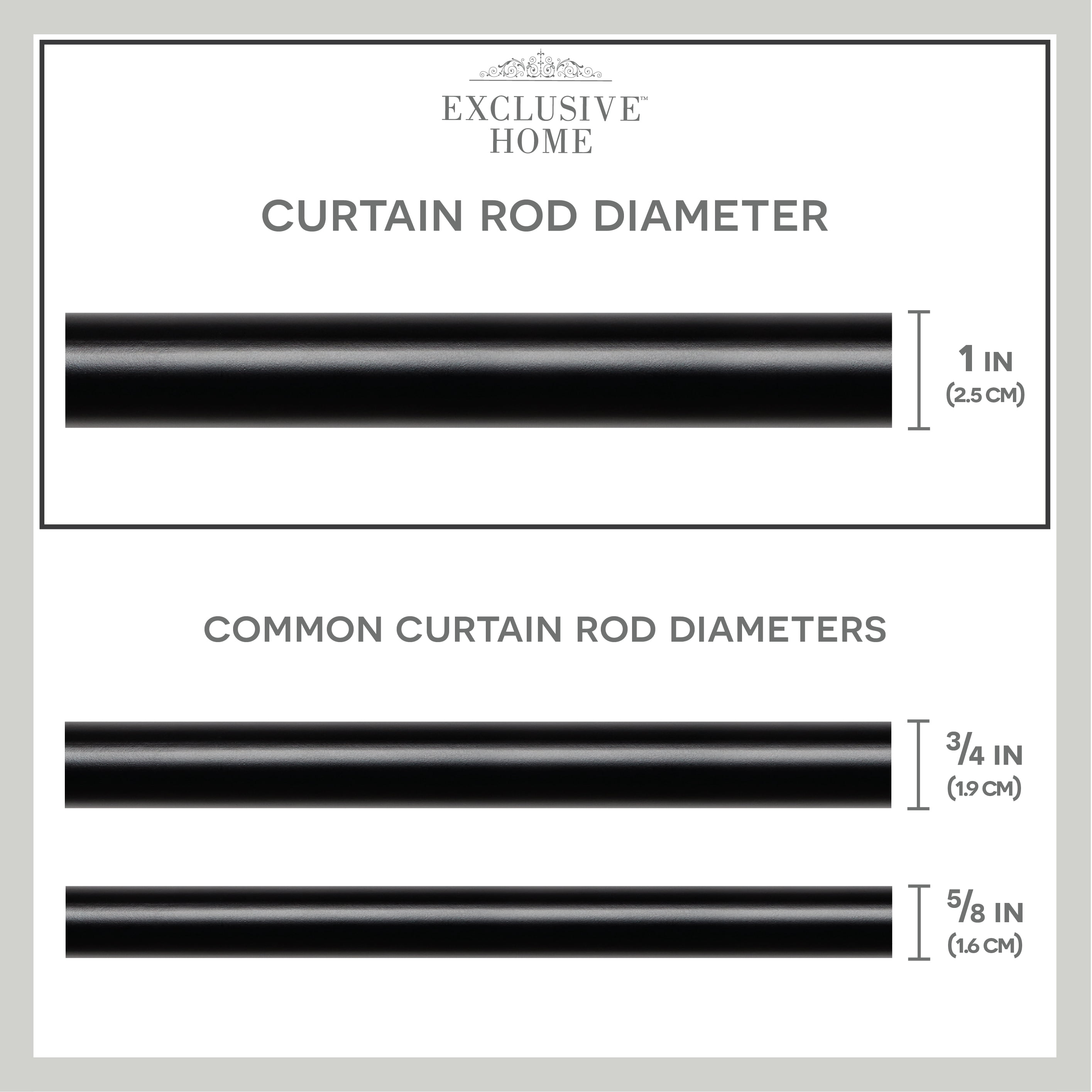 Exclusive Home Rimini 1" Window Curtain Rod and Finial Set, Black, Adjustable 66"-120"