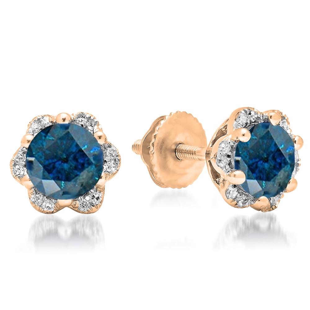 Dazzlingrock Collection 10K Round Gemstone Ladies Cluster Stud Earrings Rose Gold