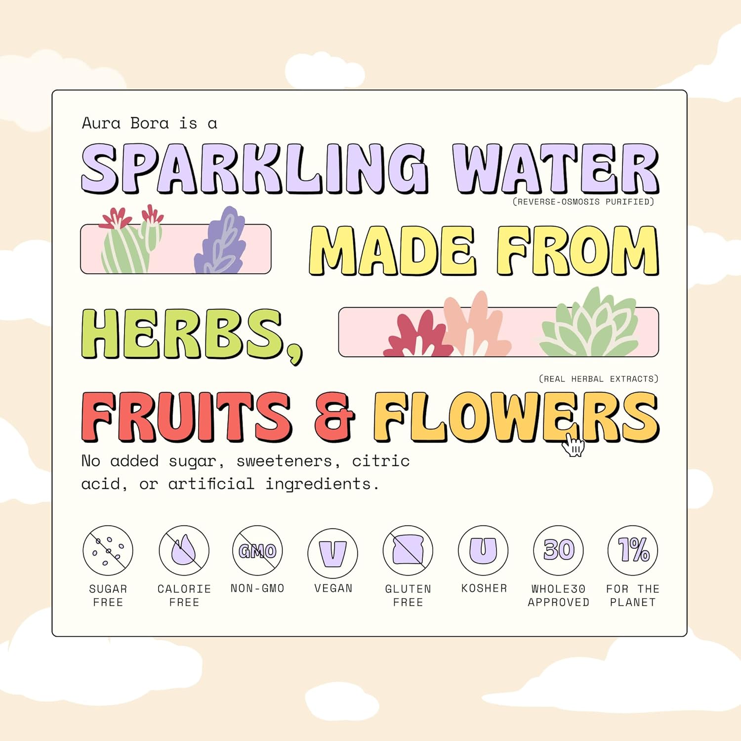 Lavender Cucumber Herbal Sparkling Water by Aura Bora, 0 Calories, 0 Sugar, 0 Sodium, Non-GMO, 12 oz Can (Pack of 12)