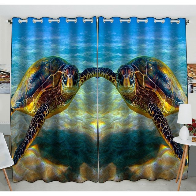 Cortina de ventana ABPHQTO de tortuga marina submarina tamaño 130x210 cm dos piezas