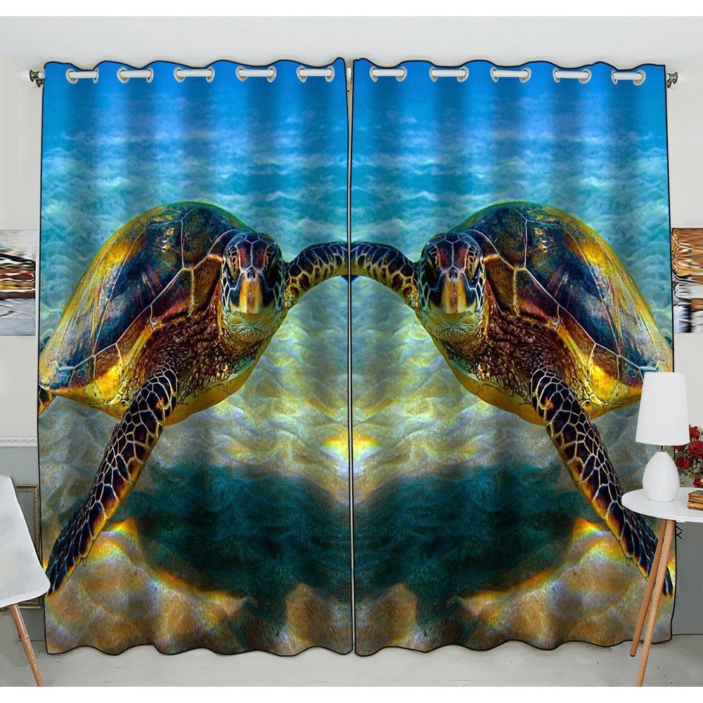 GCKG Underwater Sea Turtle Window Curtain Kitchen Curtain Window Drapes