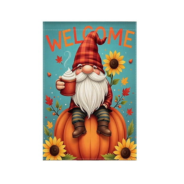 Decoraciones de Otoño para el Hogar Bienvenida a la Bandera Del Jardín Del Otoño, 12x18 Pulgadas, Calabaza Y Hoja de Arce con Patrón de Anciano, Bandera Del Patio Pequeño de Acción de Gracias, Decorac