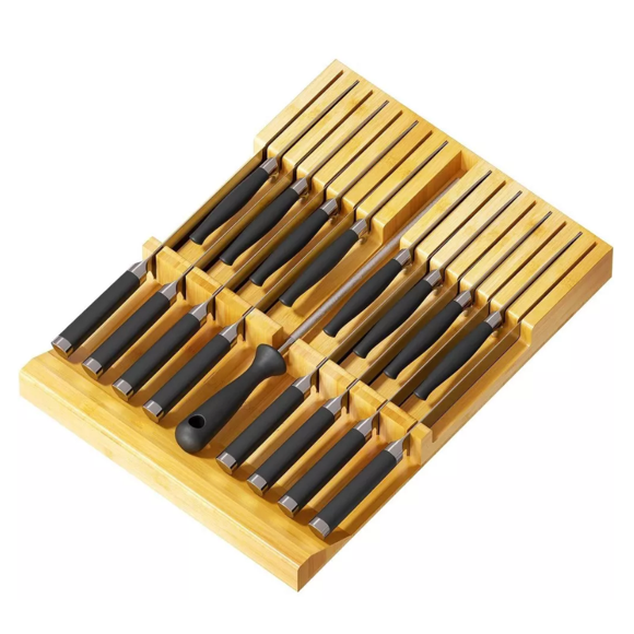 DRHACE-Knife drawer organizer (16 knife slots and 1 sharpener slot)