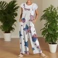 thumbnail image 5 of JULMCOMO American Flag Jumpsuits for Women 1776 250th Year Plus Size Wide Leg Stars Stripes Overalls Red White Blue Sleeveless Patriotic Rompers with Pockets Beige 4XL, 5 of 7