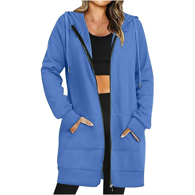 cfhntfmh Oversized Sweatshirt for Women Long Sleeve Zip up Drawstring Hoodies Soft Solid Color Winter Jackets with Pockets
