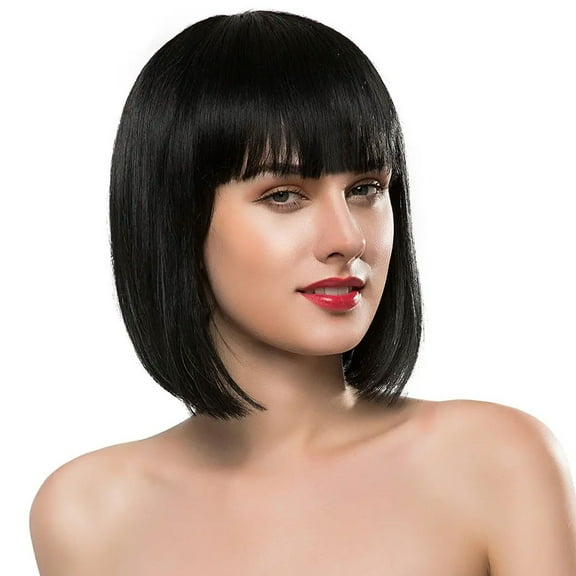 WXLCISI Bob Wigs with Bangs Short Straight Bob Wigs for Women Heat Resistant Fiber Synthetic Hair Wigs for Daily Party Use