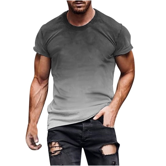 IYTR Men's Short Sleeve T-Shirts Gradient Color Round Neck Graphic Tee Shirts Casual Fashion Tshirts Holiday Tops Dark Gray L