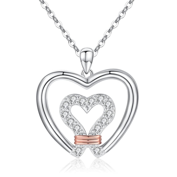 TANGPOET Heart Necklace for Women 925 Sterling Silver Double Heart Pendant Necklaces Wedding Birthday Jewelry Gifts