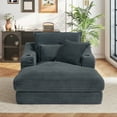 thumbnail image 4 of Muumblus Indoor Chaise Lounge with Cup Holders, No Assembly Required, Oversized Upholstered Lounge Chair Sofa Bed for Living Room, Bedroom, Apt., Gray Corduroy, 4 of 13