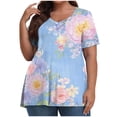 thumbnail image 1 of Pisexur Hauts pour Femmes, Hauts d'Été pour Femmes, Hauts Grande Taille pour Femmes, Hauts pour Dames Mode Été Sexy Imprimé Manches Courtes Col Rond Multicolore, 3TG, 1 of 7
