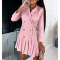 thumbnail image 3 of cfhntfmh Robes Mini pour Femmes Formelles à Manches Longues à Col à Revers Boutonnées Robe Chemise Tendance Ample Plissée Robe de Travail, 3 of 6