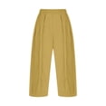 thumbnail image 5 of Women's Solid Color Elastic Waist Wide Leg Cropped Pants Trousers Slacks Casual Pleated Flowy Breathable Lounge Work Office Travel Essentials for Women | Aestivo,Yellow L, 5 of 9