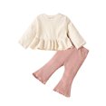 thumbnail image 1 of Felwors Kids Toddler Baby Girls Spring Autumn Solid Cotton Ruffle Long Sleeve Tops Bell Bottom Outfits Clothes, 1 of 6