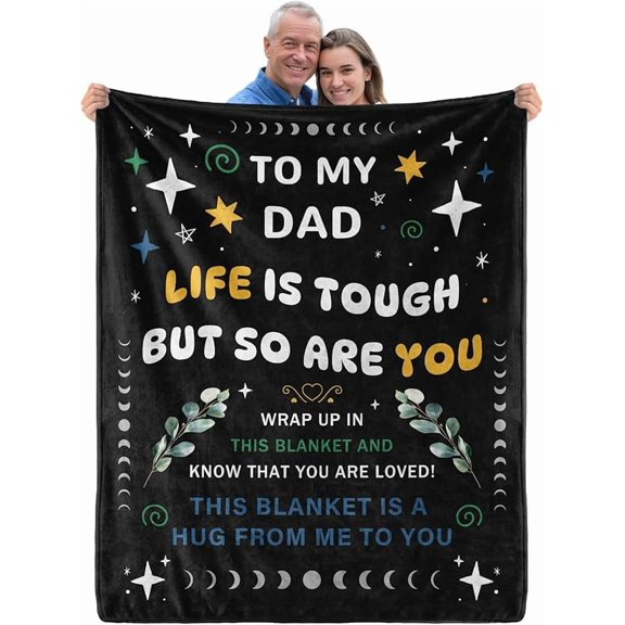 Dad Throw Blanket, Fathers Day Birthday Gifts for Dad from Daughter Son, Best Daddy Ever Gifts, Super Soft Flannel Throw Blanket to My Father, 60x50IN