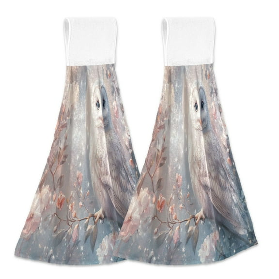 BZSMCE Hanging Hand Towels Fashion Owl with Flowers Pattern 2-Pack - Velcro Style Bathroom Kitchen Towels