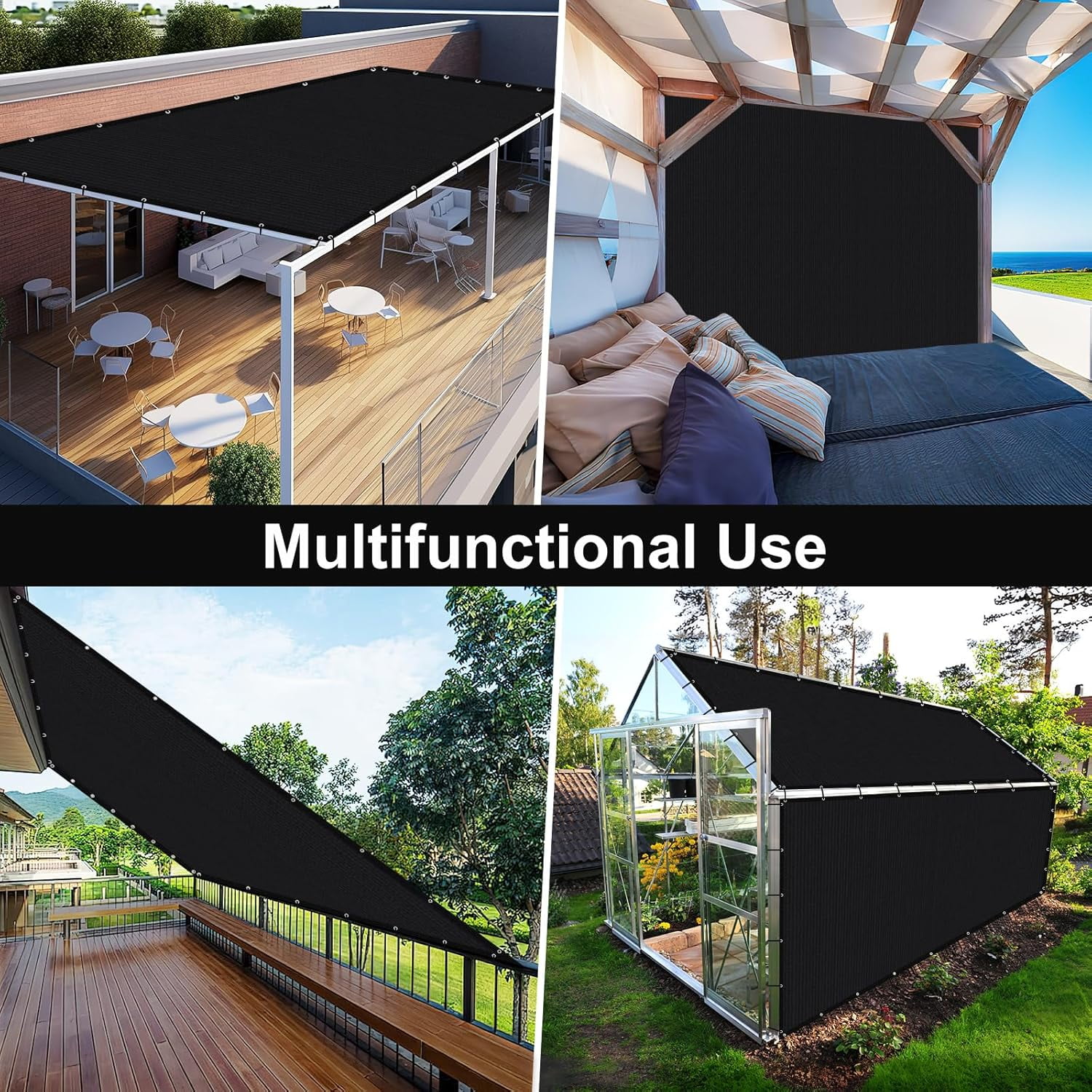Shade&Beyond 10'X16'Sun Shade Cloth, 90% Pergola Shade Cover Canopy with Grommets, Sun Screen Fabric Tarp for Patio, Outdoor, Garden, Backyard,Black