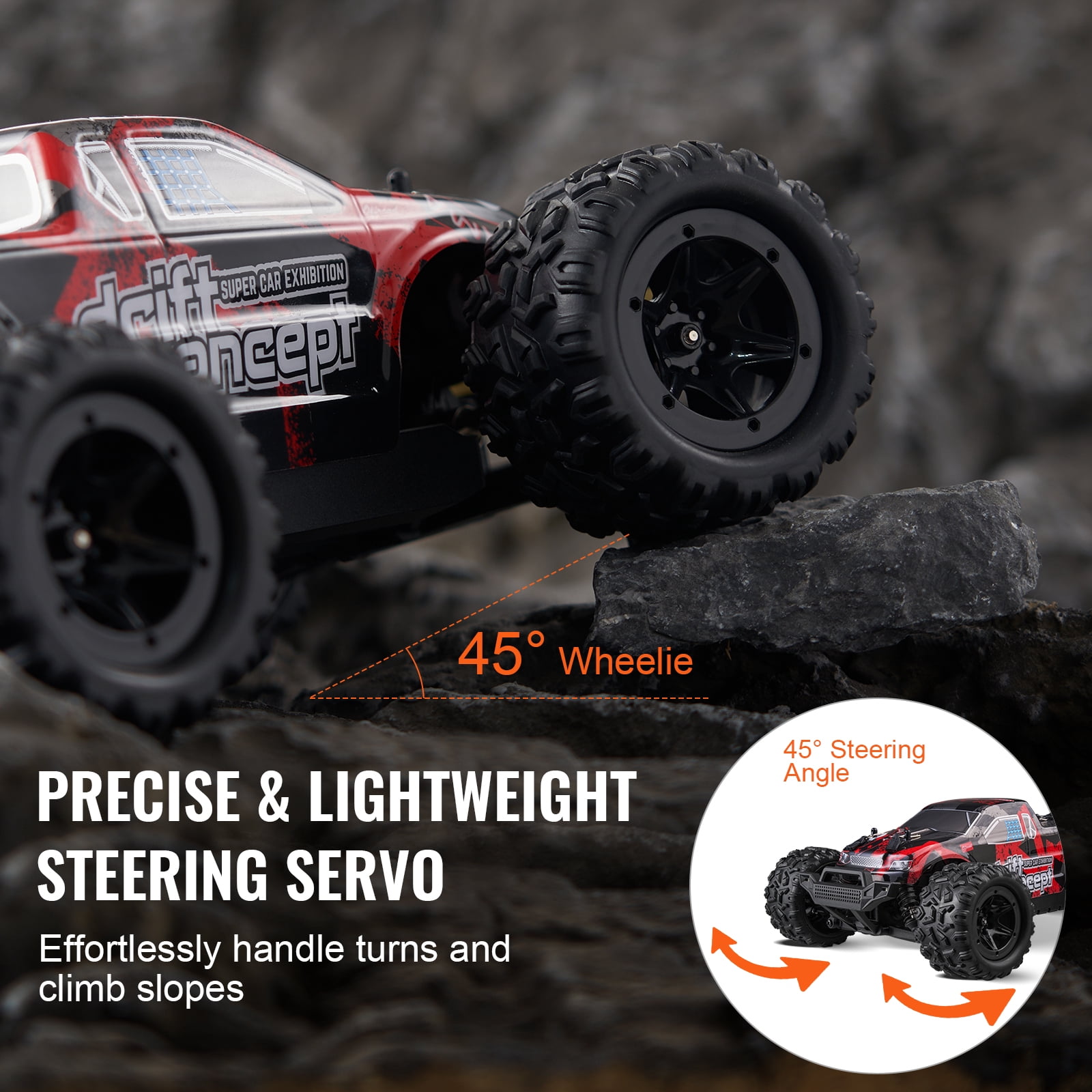 KFFKFF Wireless Operated Vehicle, Kid's RC Car in 1:18 Scale, 4WD Monster Truck for All Terrains, Equipped with 45° Wheelie & Dual Batteries, Achieves 36 km/h Speed, Perfect Present