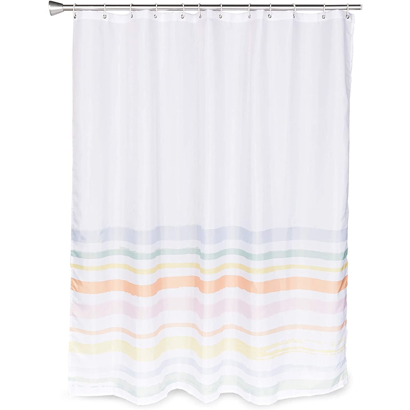 Rainbow Color Stripe Waterproof Polyester Shower Curtain Plastic Hooks 71 inch 