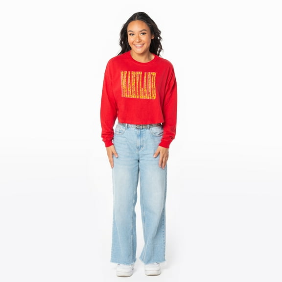 Women's ZooZatz Red Maryland Terrapins Cropped Long Sleeve T-Shirt