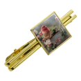 thumbnail image 1 of Purple Finch Bird Tree Blossoms Square Tie Bar Clip Clasp Tack- Silver or Gold, 1 of 5