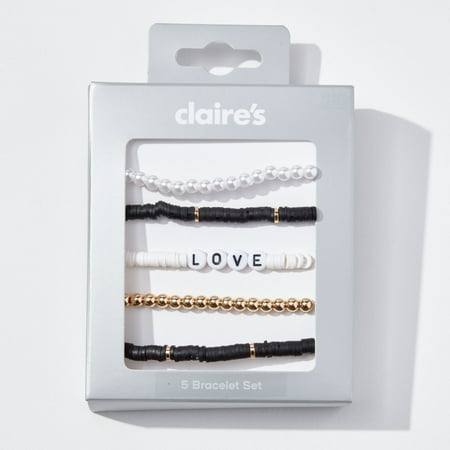 Claire's Tween Girls with Mix and Match White, Black, Gold, and Pearls 5 Bracelet Set