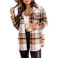 thumbnail image 1 of Ladies Check Fleece Winter Jacket Shacket Baggy Tartan Tops Casual Shirts Coat, 1 of 7