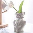 thumbnail image 2 of Pudcoco Ceramic Vase Solid Color Half Face Shaped Flower Container Artware, 2 of 9