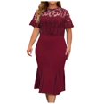 thumbnail image 1 of Wyzesi Robes Rouges pour Femmes Manches Courtes Longues Robe Élégante Grande Taille Couleur Unie Contraste Dentelle Manches Courtes Col Rond Robe Pyjama de Noël, 1 of 9