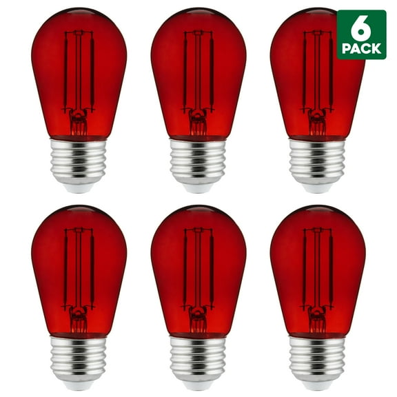 6-Pack of Sunlite LED Transparent Red Colored Medium Base (E26) Bulb - Parties, Decorative, and Holiday 15,000 Hours Average Life