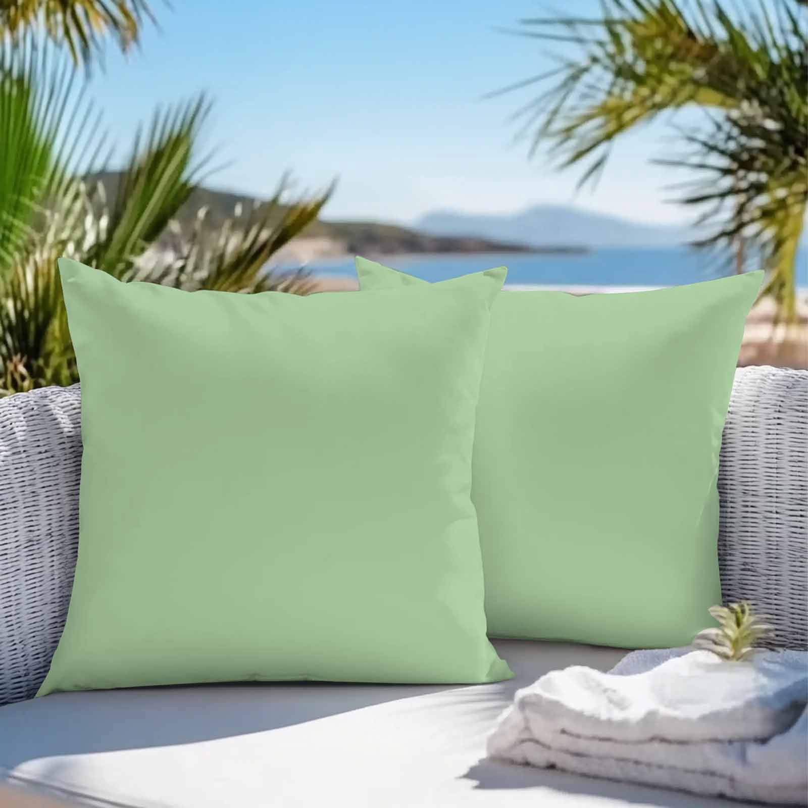 Light Green Throw Pillow Covers 20x20 Inch Set of 2, Farmhouse Solid Green Color Modern Art Waterproof Outdoor Pillow Covers, Decorative Cushion Pillowcases for Couch, Sofa, Bed, Garden, Patio