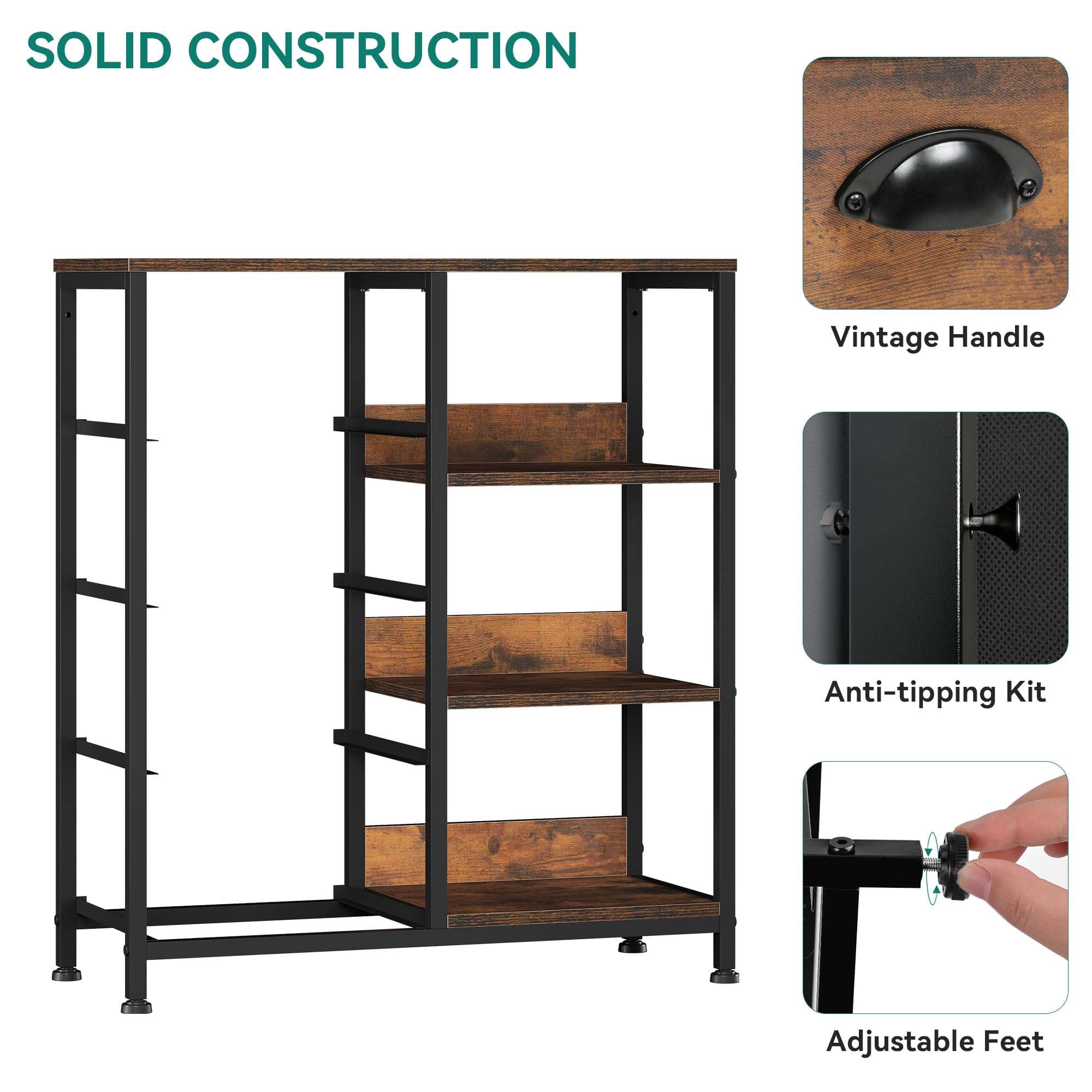 DEXTRUS 4-Drawer Fabric Storage Tower with Side Shelf, Organizer for Adults, Black/Brown