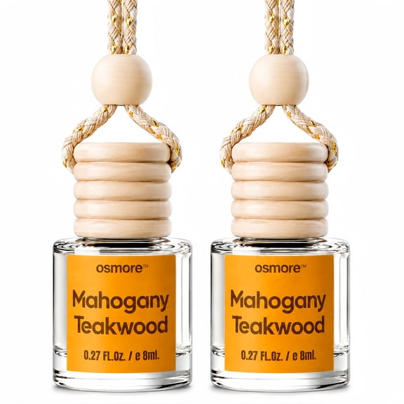 Osmore Car Air Freshener Hanging, Mahogany Teakwood Scent, Long Lasting Essential Oils 2-Pack