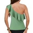 thumbnail image 4 of Jdkau Women's One Shoulder Tankini Tops Ruffle Tummy Control Bathing Suits Swimsuit Beach Resort Wear（Green,M）, 4 of 9