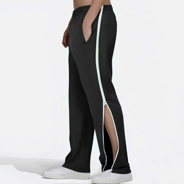 Pantalones largos para hombre, de color liso, holgados, informales, con bolsillos y cremallera, cintura elástica, de poliéster.