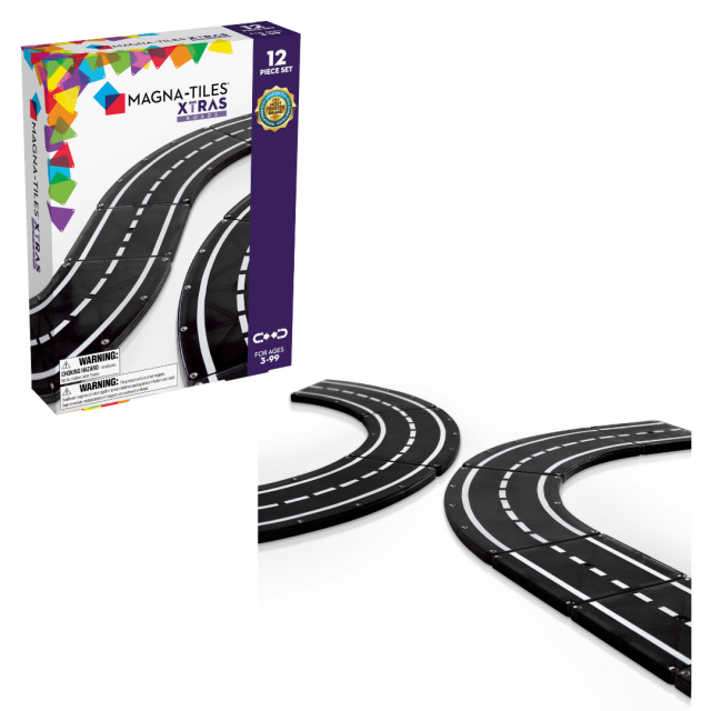 MAGNA-TILES XTRAS: Roads 12-Piece Magnetic Construction Set, The ORIGINAL Magnetic Building Brand