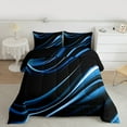 thumbnail image 3 of Manfei Blue Black Bedding Comforter Set,Modern Minimalist Geometric Twin Comforter Sets,Abstract Wave Lines Bedding Set For Teens,Ultra Soft Home Decor Reversible,2 Pieces, 3 of 9