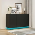 thumbnail image 5 of Lunale 47.24" Carved Line 3 Door Storage Cabinet with LED, Sideboard Buffet Cabinet for Living Room, Black, 5 of 7