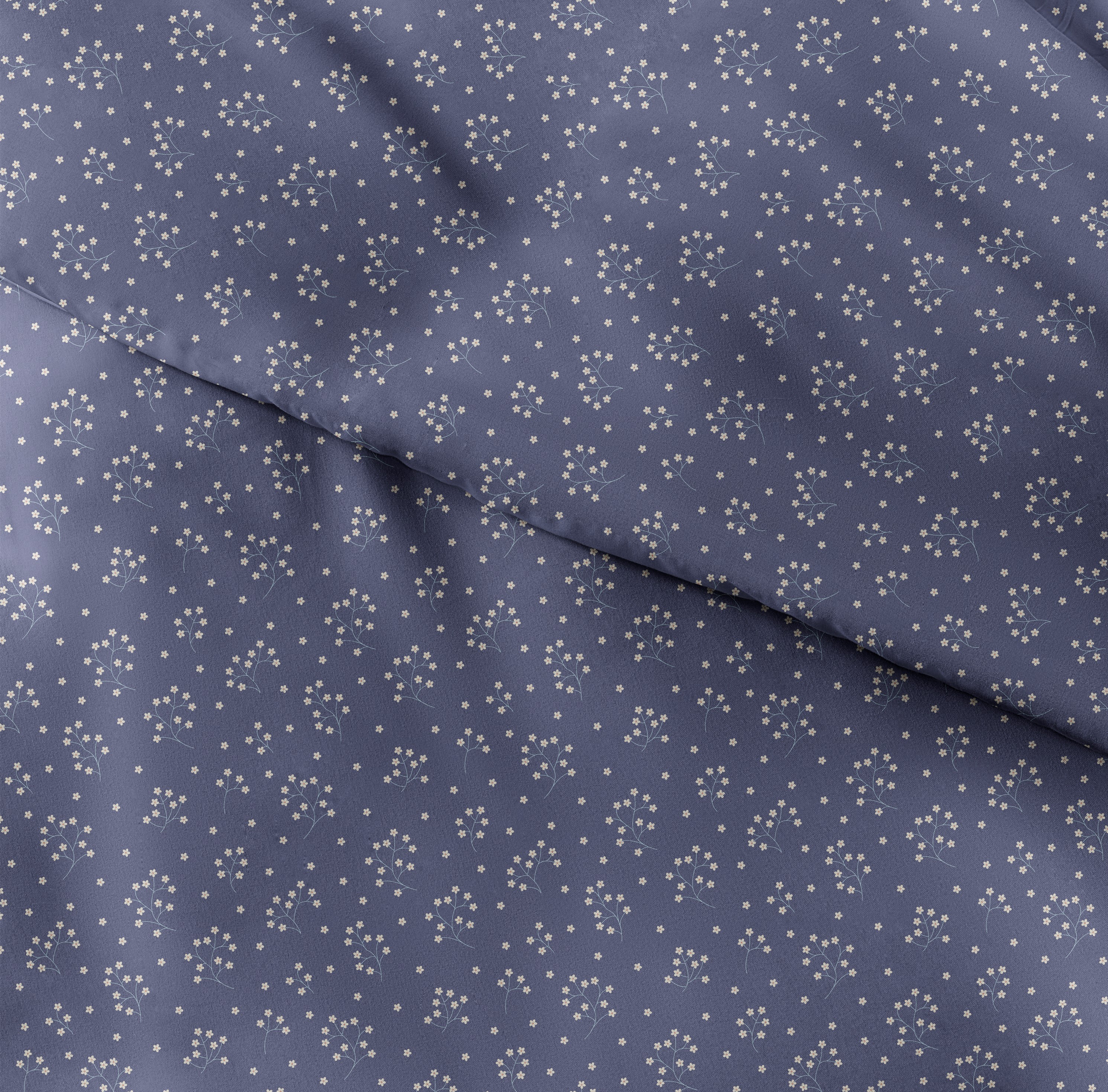 Noble Linens Navy Midnight Blossoms Pattern 3-Piece Duvet Cover Set, King/Calking