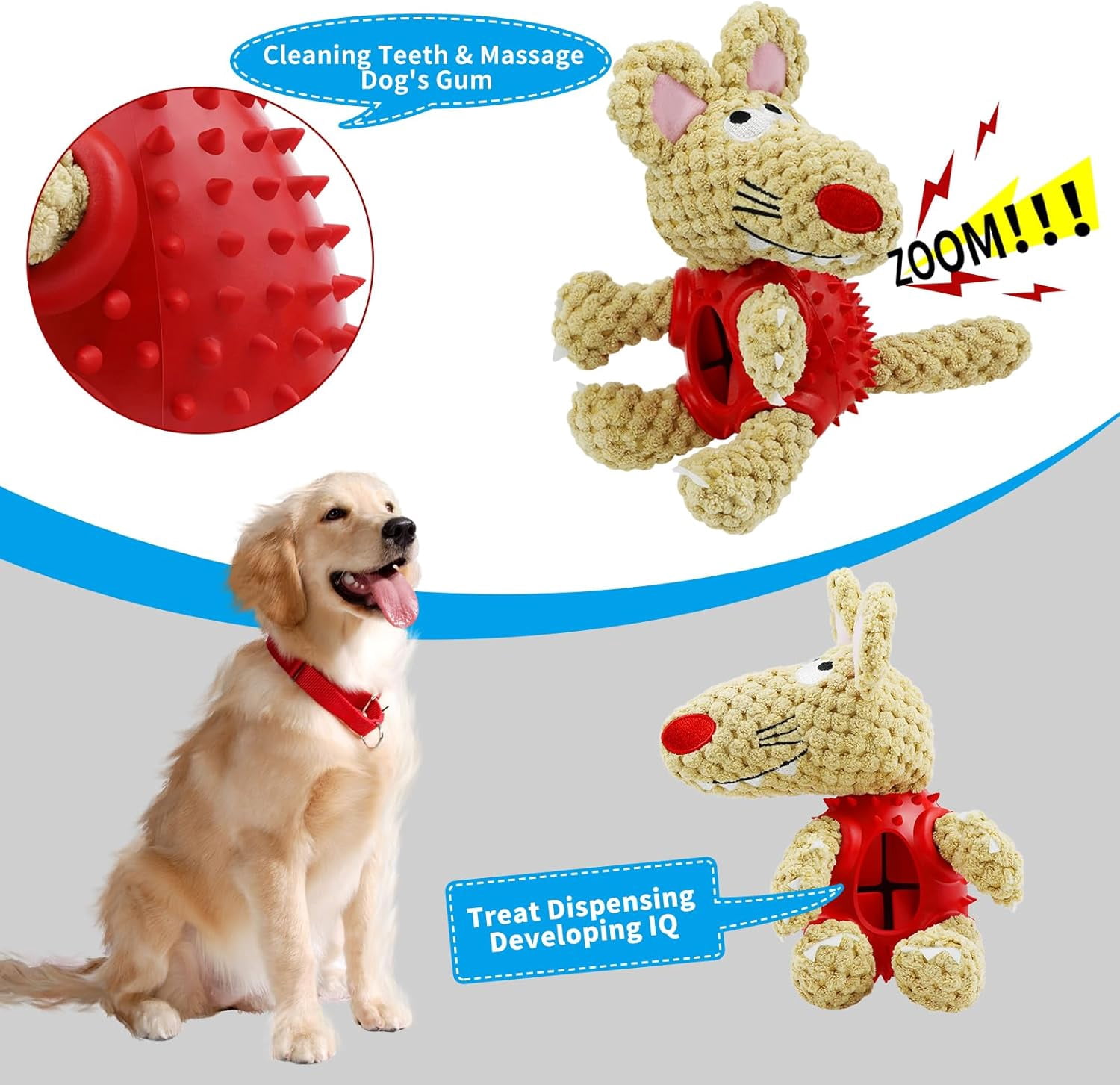 Dog Squeaky Toys, Interactive Durable Plush Dog Toy with Squeaker and Crinkle Paper, Natural Rubber Chew Puzzle Dog Toys  for Puppy Small Middle Large Dogs, Soft Pet Toys