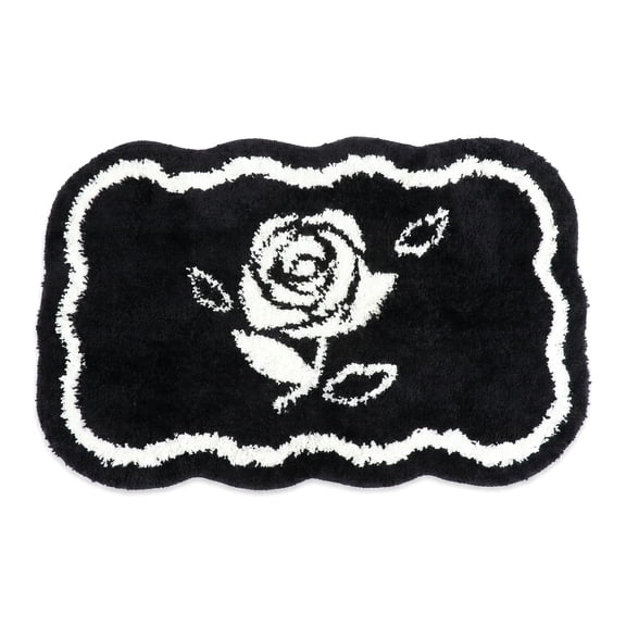 Unique Bargains Boho Ultra Soft Absorbent Shaggy Non Slip Bath Mat Black 24" x 16"