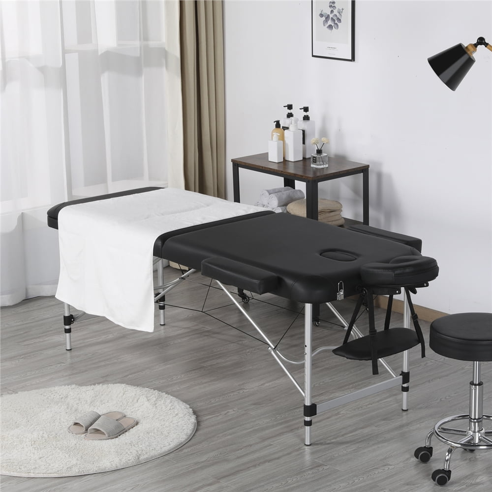 Renwick Professional 3 Fold Adjustable Aluminum Massage Table w/ Backrest/Headrest/Armrest, Black