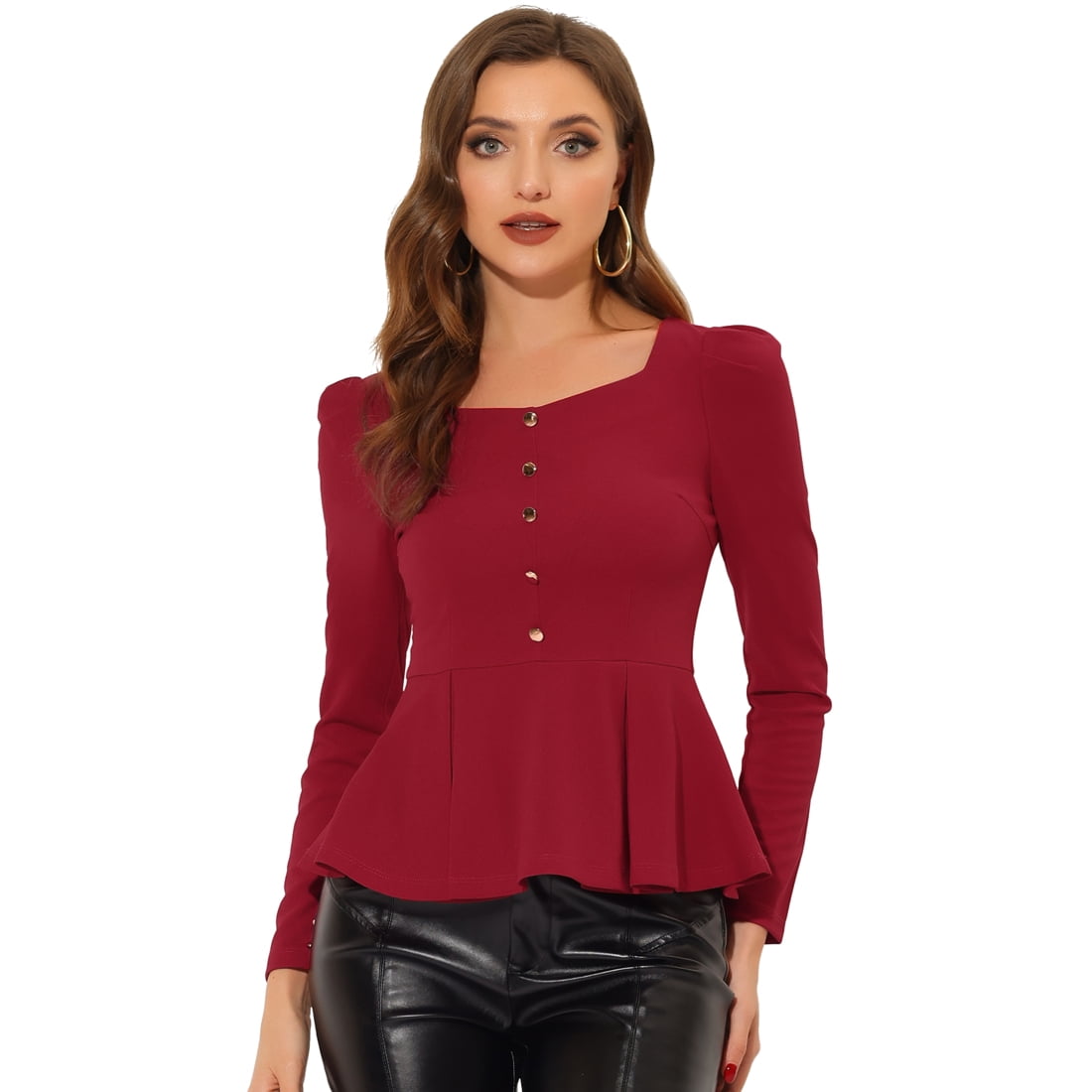 red long sleeve peplum top