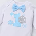 thumbnail image 3 of IBTOM CASTLE Toddler Baby Boy Winter Snowflake 1st Birthday Outfits Set Long Sleeve Romper Long Pants Suspenders Crown Fall Winter Clothes for Cake Smash Photo Props 1 Year Blue & 2pcs, 3 of 8