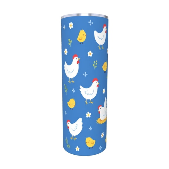 Cute Chicken Chick Blue Farmhouse 20oz Insulated Tumbler with Handle and Straw Travel Coffee Cup Car Cup Gift for Women with Straw