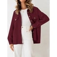 thumbnail image 4 of Women'S Fall Casual Long Sleeve Button Down Loose Light-Weight Shacket Shirt Jacket Coat with Pockets Wine Red L, 4 of 7