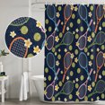 thumbnail image 5 of 66x72 Inch Shower Curtains for Bathroom, Tennis Rackets Fabric Bath Curtain Decor, Navy Blue Retro Flowers Ball Sports Waterproof Restroom Curtains Shower Set Accessories with 12 Hooks 66 Inch, 5 of 7